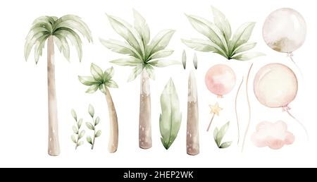 Aquarell niedlichen Dino. Dinosaurier Set isoliert auf einem weißen Hintergrund Hand gezeichnet Illustration, Baby Dusche Einladung Kinder Geburtstag jurassic Party. carto Stockfoto