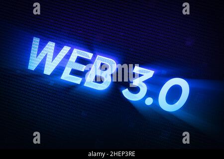 Web 3,0 Metaverse Wissenschaft und Technologie Konzept Abstrakter Hintergrund. Digitale und neue Welt Technologie Hintergrund mit hellen blauen Farben Stockfoto