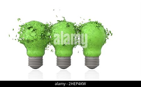 Glühlampen brechen auf weißem Hintergrund. 3D Rendering Cartoon-Stil Stockfoto