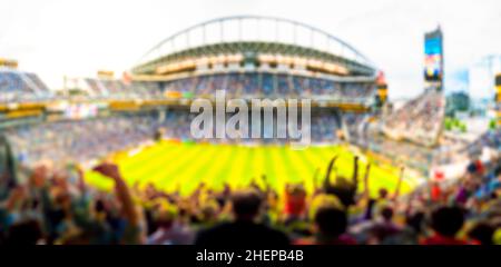 fans in full stadium celebrate there goal in open air roof stadium in summer.  -blurred technique. Stockfoto