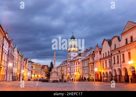 Abendansicht von Trebon, Südböhmen, Tschechien Stockfoto