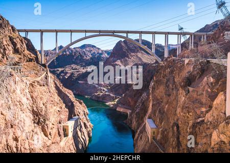 Hoover Dam an einem sonnigen Tag, Nevada, USA. Stockfoto