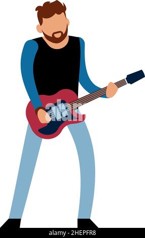 Mann spielt E-Gitarre. Rockmusiker-Charakter Stock Vektor