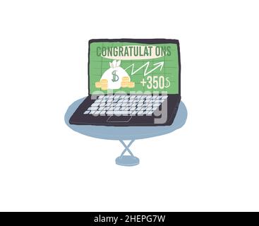 Flacher Cartoon Laptop auf dem Schreibtisch, Computer Haushaltsgeräte Vektor Illustration Konzept Stock Vektor