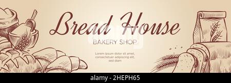 Bannervorlage für die Bäckerei „Bread House“. Logo der Konditorei Stock Vektor