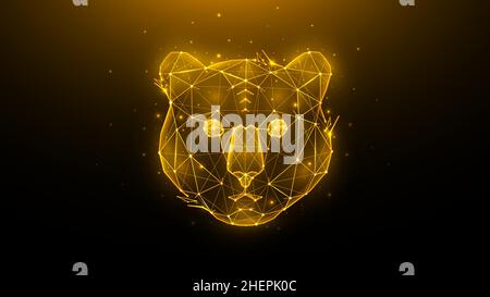 Polygonale Vektordarstellung eines Tigers auf dunklem Hintergrund. Wildkatzen-Konzept im geometrischen Stil. Symbol von 2022. Stock Vektor