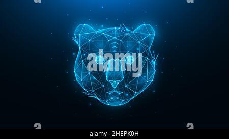 Polygonale Vektordarstellung eines Tigers auf dunkelblauem Hintergrund. Wildkatzen-Konzept im geometrischen Stil. Symbol von 2022. Stock Vektor