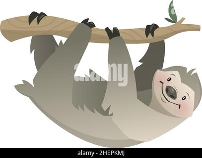 Faultier hängt an einem Ast. Exotisches Waldtier Stock Vektor