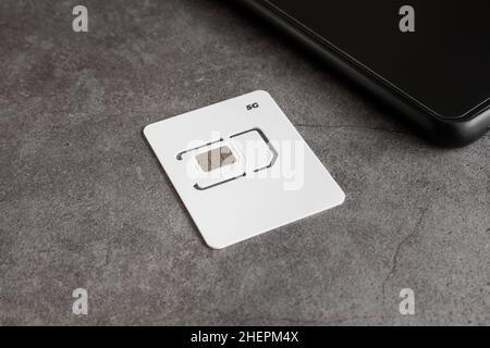 5G sim-Mobiltelefonkarte Stockfoto