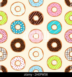 Nahtloser Hintergrund mit bunten Donuts, Vektor-Illustration Stock Vektor