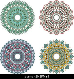 Set von Farbe floralen Mandalas, Vektor-Illustration Stock Vektor