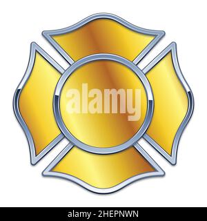 Leeres Feuerwehrlogo Basis Gold mit silbernem Chrom-Trimm-Vektor isoliert auf weißem Hintergrund Stock Vektor