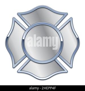 Leeres Feuerwehrlogo, silberfarben, mit verchromtem Trimmvektor, isoliert auf weißem Hintergrund Stock Vektor