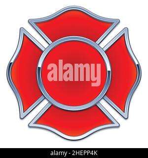Leere Feuerwehr-Logo-Basis rot mit silbernem Chrom-Trimm-Vektor isoliert auf weißem Hintergrund Stock Vektor