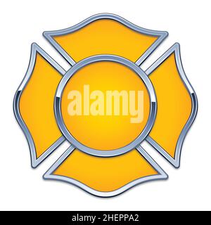 Leere Feuerwehr-Logo-Basis gelb mit Chrom-Trimm-Vektor isoliert auf weißem Hintergrund Stock Vektor