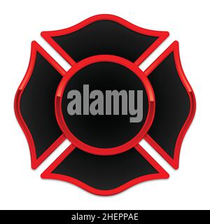 Blanke Basis mit Logo der Feuerwehr, schwarz, mit rotem Chromzierteil, isoliert auf weißem Hintergrund Stock Vektor