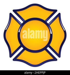 Leeres Feuerwehrlogo-Sockel gelb mit dunkelblauem Chromzierträger isoliert auf weißem Hintergrund Stock Vektor