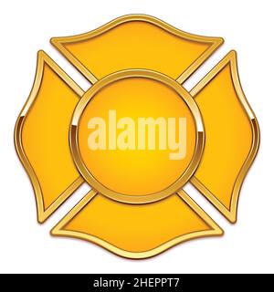 Leere Feuerwehr-Logo-Basis gelb mit goldenen Chrom Trimm-Vektor isoliert auf weißem Hintergrund Stock Vektor