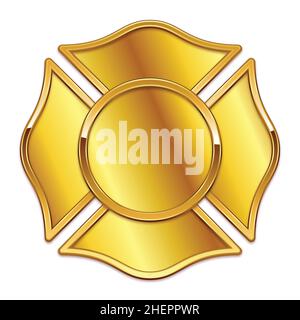 Unbeschriftete Basis mit Feuerwehrlogo in Gold und Chromzierleiste in glänzendem Gold Stock Vektor