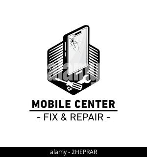 Logo des Mobile Centers. Mobile Reparatur und Reparatur. Vektor und Illustration. Stock Vektor