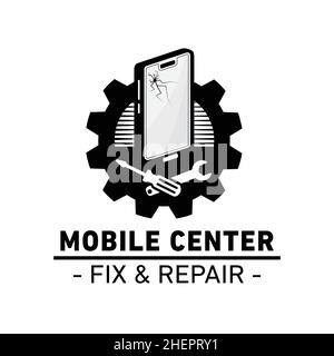 Logo des Mobile Centers. Mobile Reparatur und Reparatur. Vektor und Illustration. Stock Vektor