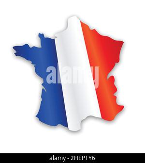frankreich-Karte vereinfacht mit französischem Flaggenvektor isoliert auf weißem Hintergrund Stock Vektor