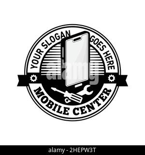 Logo des Mobile Centers. Mobile Reparatur und Reparatur. Vektor und Illustration. Stock Vektor