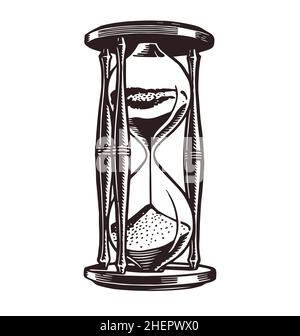 Antike Vintage Sanduhr handgezeichnete Ätzung gekippten Vektor isoliert auf weißem Hintergrund Stock Vektor