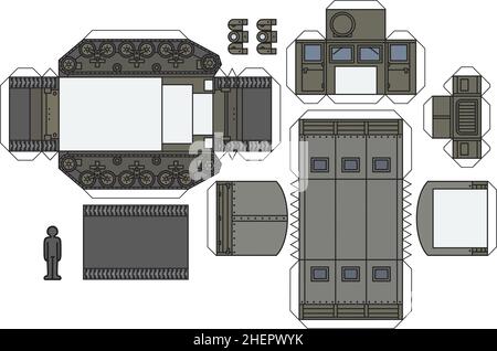 Das Papiermodell eines alten khaki-Artillerietraktors Stock Vektor