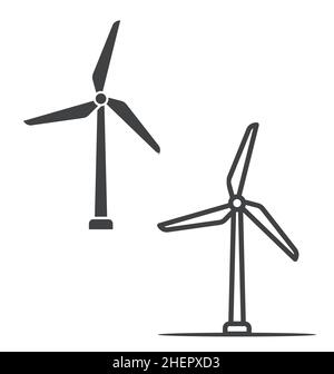 Einfache Windturbinen Stromerzeuger Symbol Silhouette Kontur Vektor isoliert auf weißem Hintergrund Stock Vektor