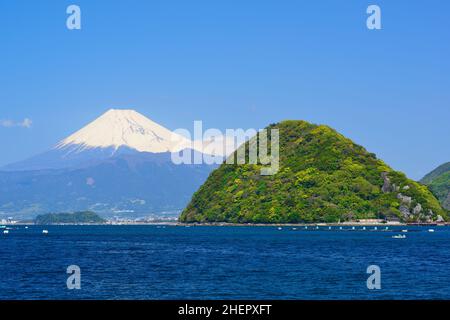 Mount Fuji Und Awashima In Frischem Grün Stockfoto