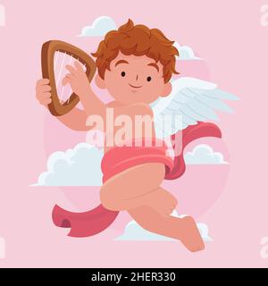 Flache Valentinstag Amor Illustration Vektor Illustration. Stock Vektor