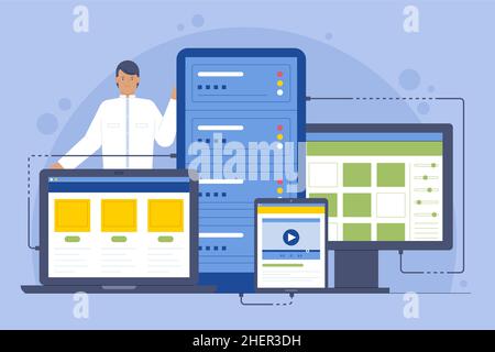 Flaches Design Website Hosting Illustration Vektor Illustration. Stock Vektor