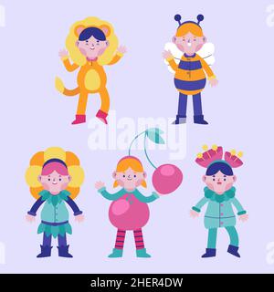 Flache Faschings Kostüme Set Vektor Illustration. Stock Vektor