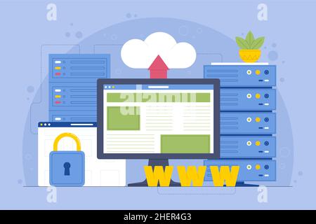 Flaches Design Website Hosting Illustration Vektor Illustration. Stock Vektor