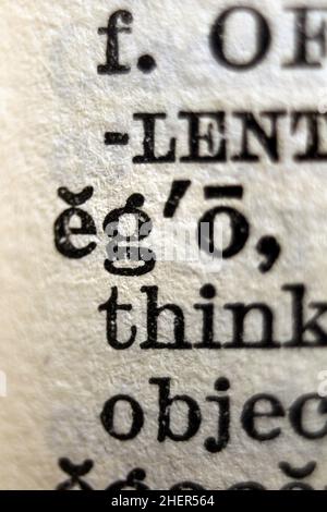 Definition des Wortes "Ich" auf Wörterbuchseite, Nahaufnahme Stockfoto