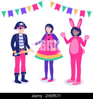 Flache Faschings Kostüme Set Vektor Illustration. Stock Vektor