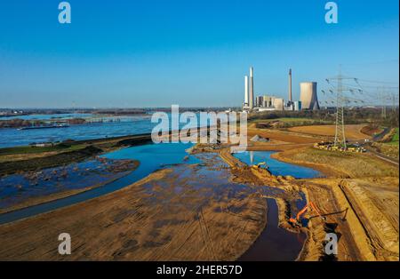 Dinslaken, Nordrhein-Westfalen, Deutschland - Neue Mündung der Emscher in den Rhein. Baustelle der neuen Emschermündung vor der Stockfoto