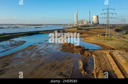 Dinslaken, Nordrhein-Westfalen, Deutschland - Neue Mündung der Emscher in den Rhein. Baustelle der neuen Emschermündung vor der Stockfoto