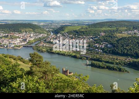 Blick auf den Rhein und die nahe bei Rüdesheim Stockfoto