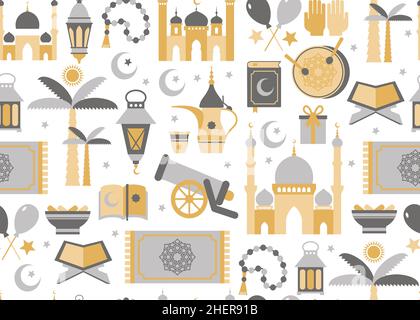 Ramadan Kareem Icons Set von 1001. Nahtlose Muster. Stock Vektor