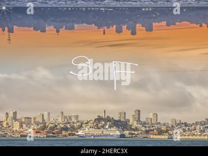 San Francisco Landschaft bei Sonnenuntergang und tagsüber mit Light Painting Stockfoto