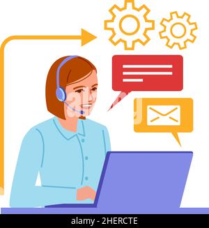 Frau im Headset, die den Client beantwortet. Kundenservicekonzept Stock Vektor