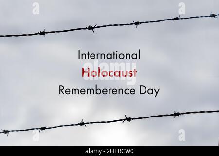 Illustration zum Internationalen Holocaust-Gedenktag auf schwarzem Hintergrund. Plakat Zum Holocaust-Gedenktag, Januar 27 Stockfoto