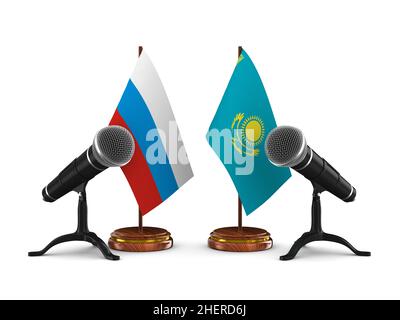 Beziehung zwischen Qazaqstan und Russland auf weißem Hintergrund. Isolierte 3D-Abbildung Stockfoto
