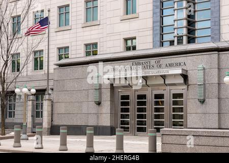 Ottawa, Kanada - 17. Dezember 2021: Botschaft der Vereinigten Staaten von Amerika in Ottawa, Kanada. Stockfoto