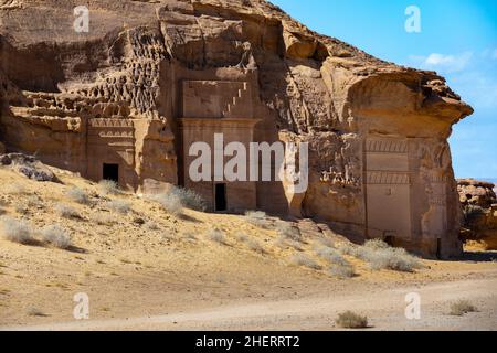 Berühmte Grabkammern von Hegra, Al Ula, in Saudi-Arabien Stockfoto