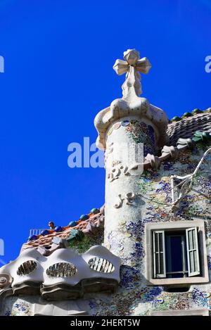 Detail, Fassade von Casa Batllo von Antoni Gaudi, Passeig de Gracia, Barcelona, Katalonien, Spanien Stockfoto