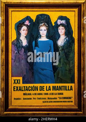 Gemälde für ein Plakat zu Ehren der Mantilla, Museo Revello de Toro, Malaga, Andalusien, Spanien Stockfoto