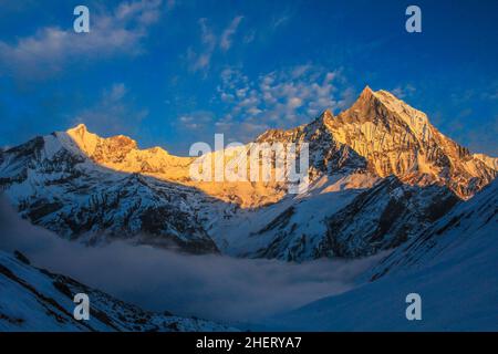 Sternenhimmel über Machhepuchare und Annapurna Base Camp - Nepal, Himalaya Stockfoto